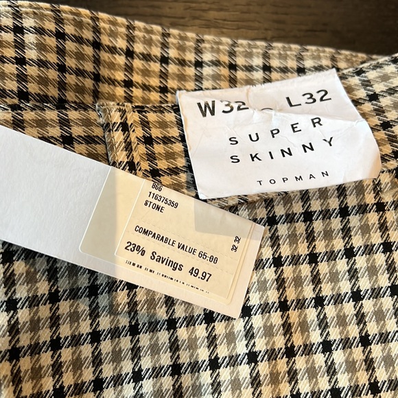 Men’s TOPMAN Super Skinny Pants W32 x L32 Black/Beige/White pattern NWT - Picture 4 of 9